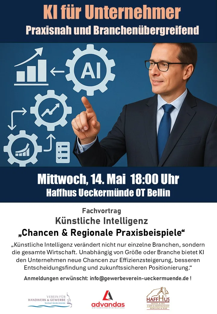 Plakat zum Fachvortrag KI für Unternehmer