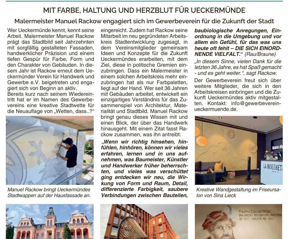 Artikel im Ueckermünder Stadtreporter über Manuel Rackow