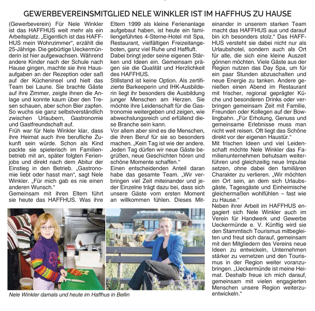 Artikel im Ueckermünder Stadtreporter über Nele Winkler